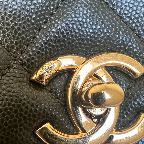 RARE SOLD OUT 🔥 Chanel Coco First Caviar Quilted Khaki Flap Bag - Picture 4 of 11